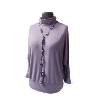 Dzianinowa bluzka z długim rękawem KIMONO i golfem - mocca